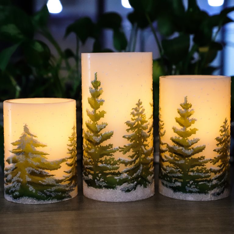 D3" x H4" 5" 6" Christmas Tree Flameless Candles with 10Key Remote, Real Wax Pillar Battery