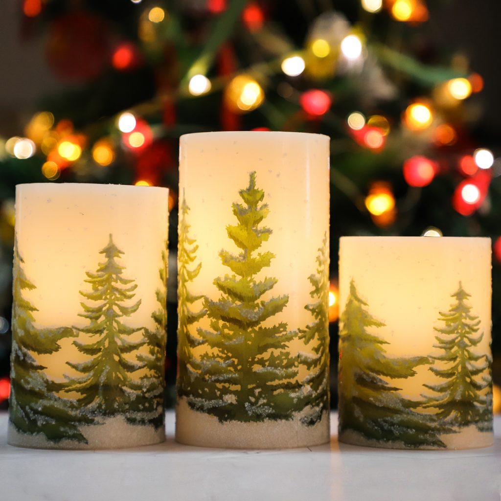 D3" x H4" 5" 6" Christmas Tree Flameless Candles with 10Key Remote, Real Wax Pillar Battery