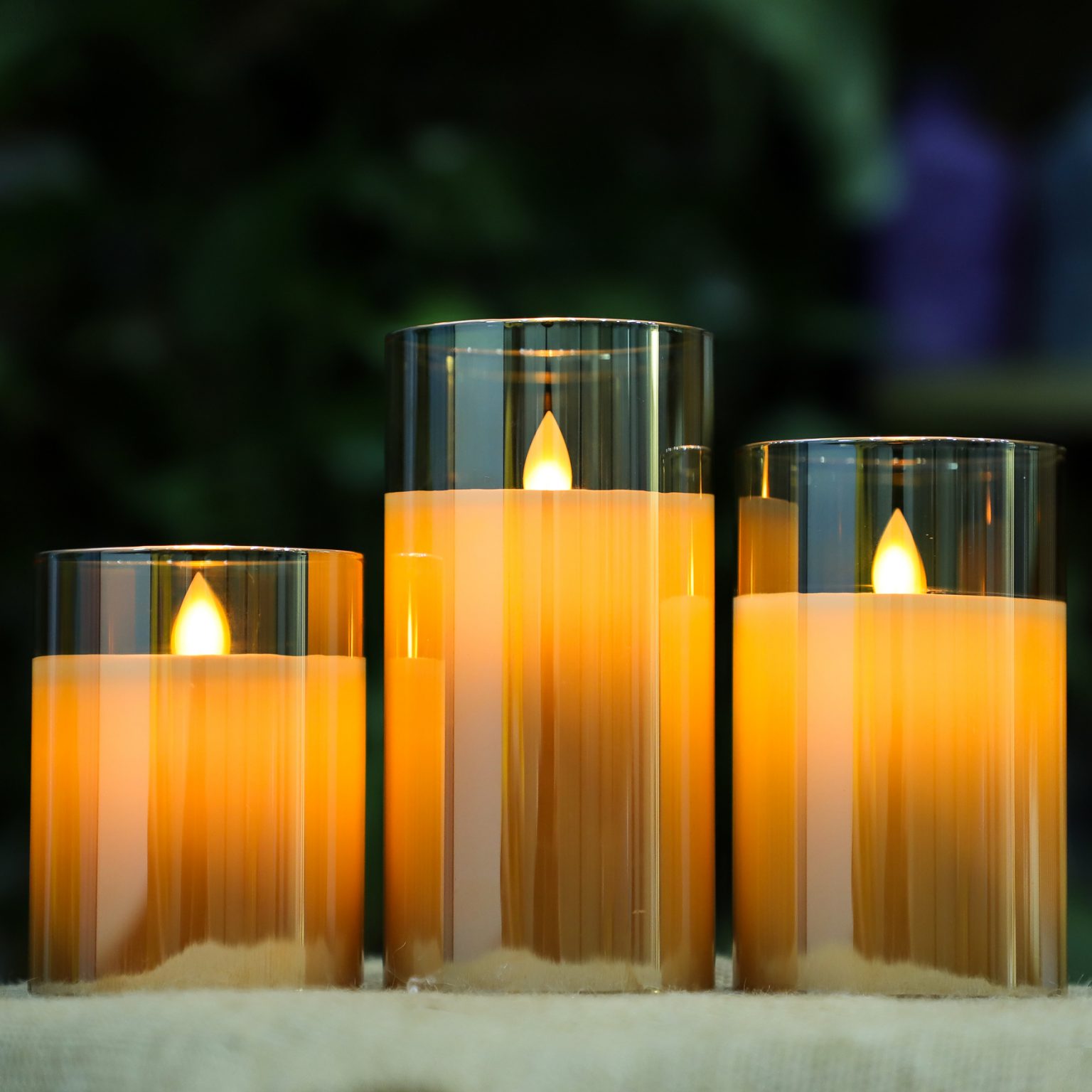 D3" x H4" 5" 6" Luxury Gold Glass Pillar Moving Flame Paraffin Wax