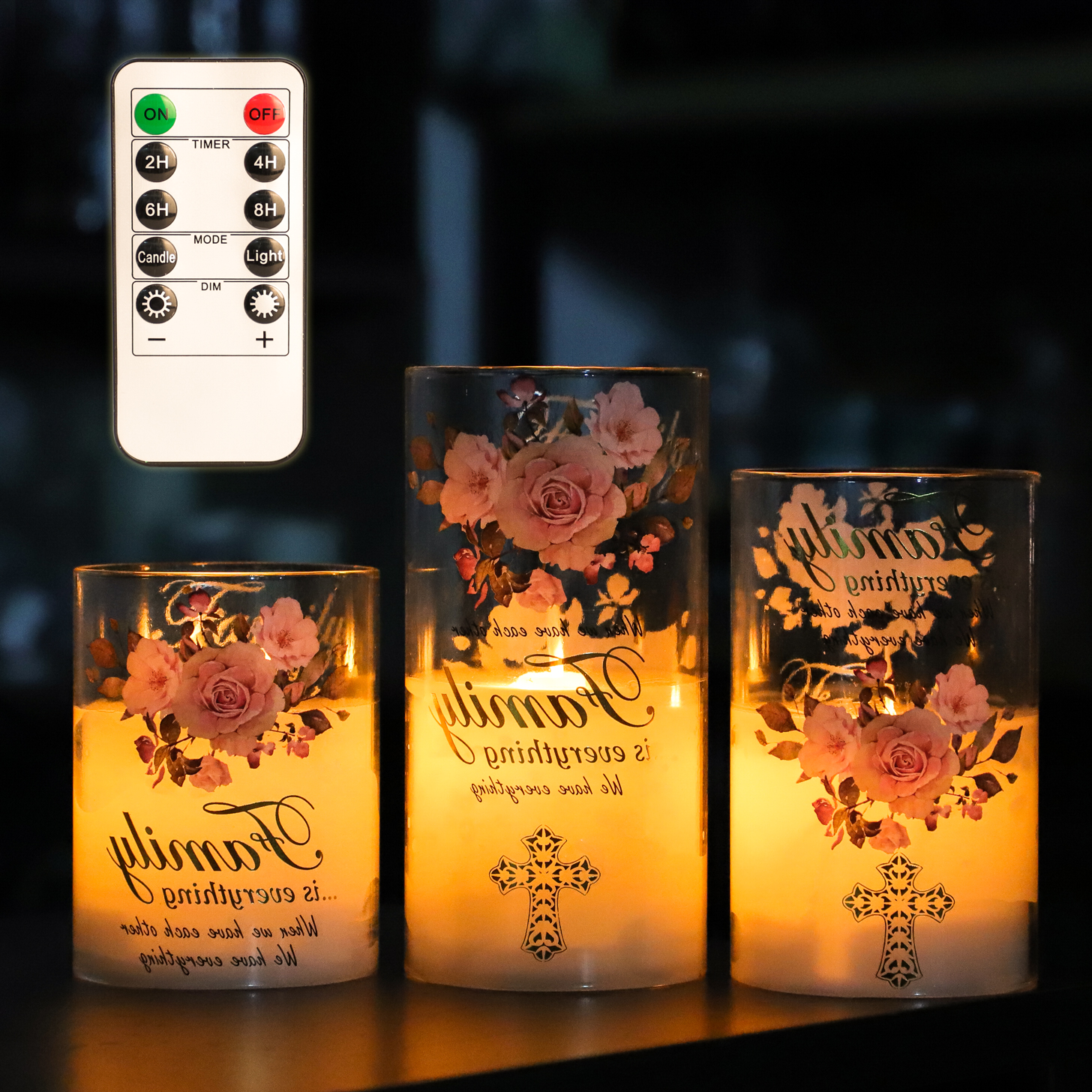 Christian Themed Moving Flame Paraffin Wax Flameless Candles with 10