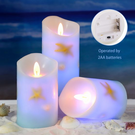 Nautical Theme Shell Starfish Embedded LED Candles with Remote for Party  Wedding Holiday Decor - 3 per Pack - LED Flame-less Candles, Moving Flame  Candles, Perfect for Your Home Decorations